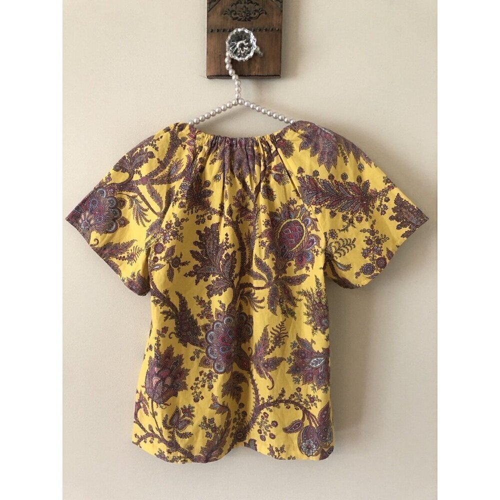 JCrew Collection Womens Size XXS Tie Neck Cotton Top Ratti Paisley Yellow - Picture 4 of 7